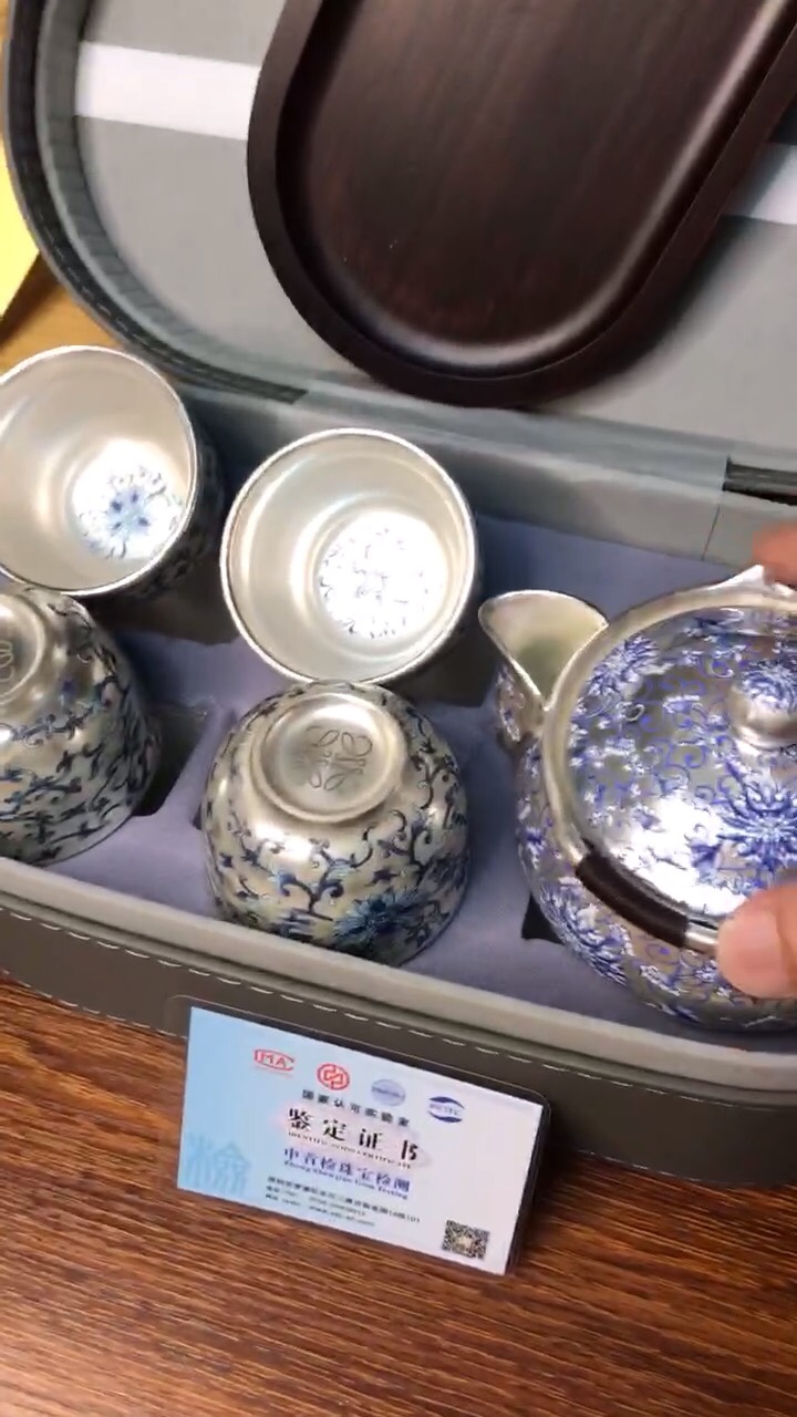 999 Sterling Silver Tea Set with Tray, Pot, and Cups - Elegant Gift Set