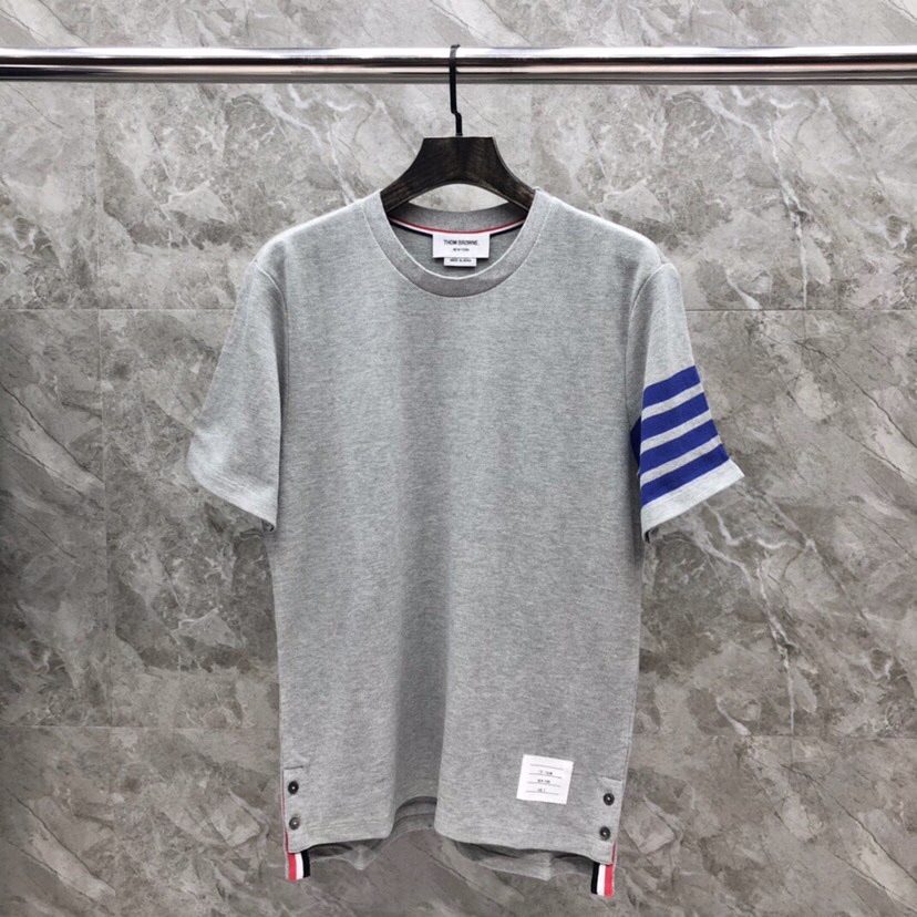 Kaufen Sie 2024 Replik
 Thom Browne Kleidung T-Shirt Blau Braun Grau Baumwolle Kurzarm