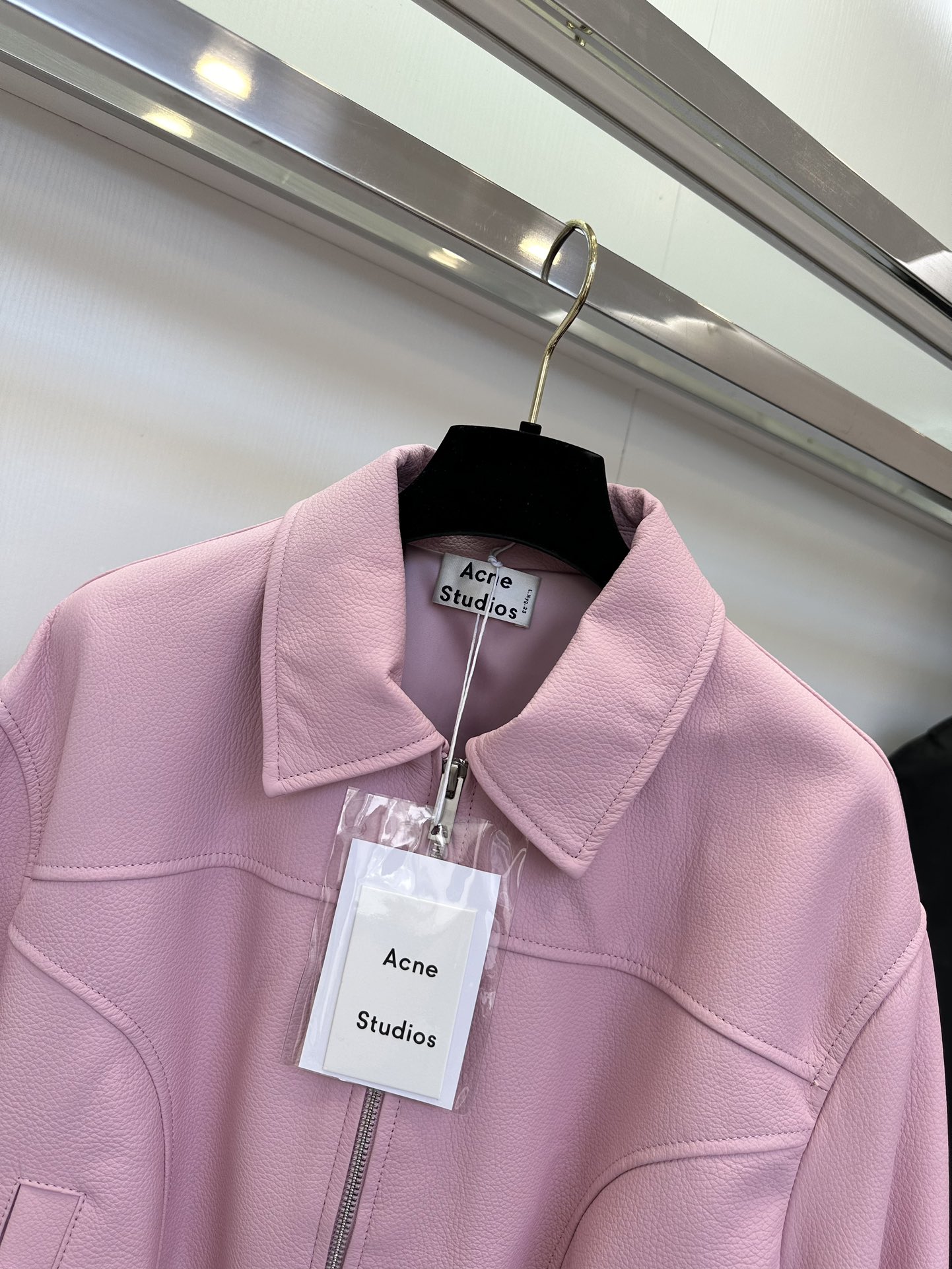 Pink Leather Jacket for Women - Soft Lambskin, Baseball Collar, Trendy Style 5 i1724811982 3228 3