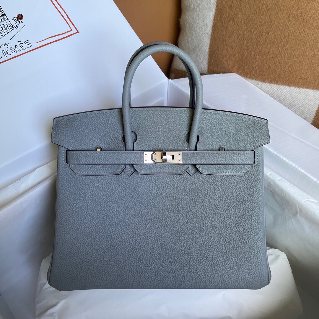 Birkin25 4Z gaviota gris, ternera togo, hebilla plateada, hecho a mano