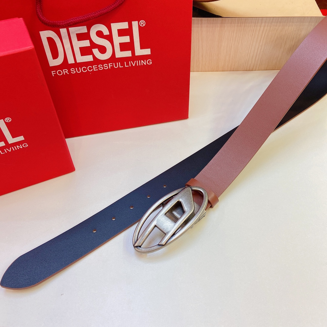 DIESEL 23 Spring/Summer New OVAL-D Logo Classic Belt: Stylish Retro Design, Reversible, 4.0cm Width