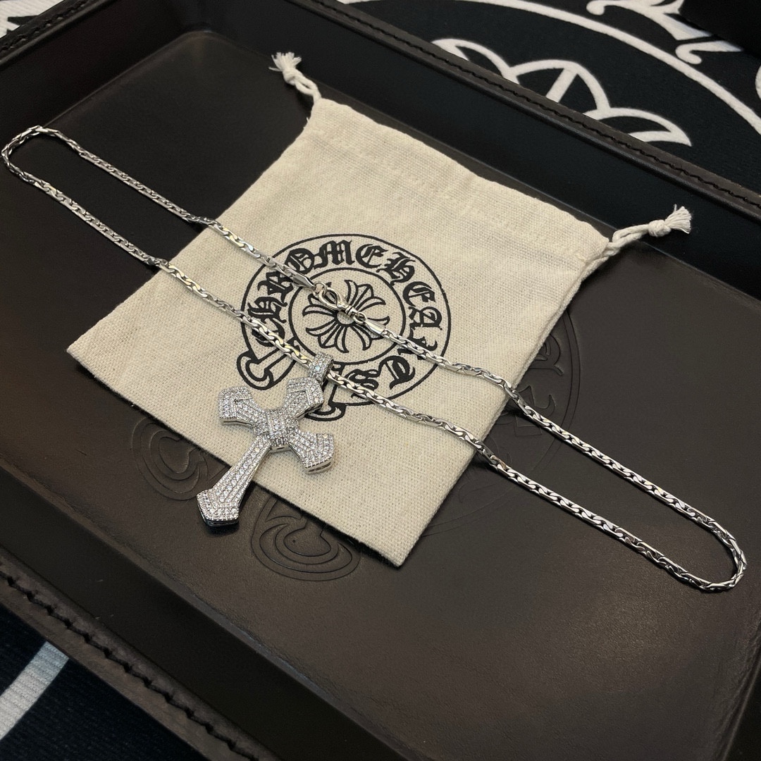 Chrome Hearts Classic Vintage Pavé Cross Pendant Necklace - Comprehensive 6