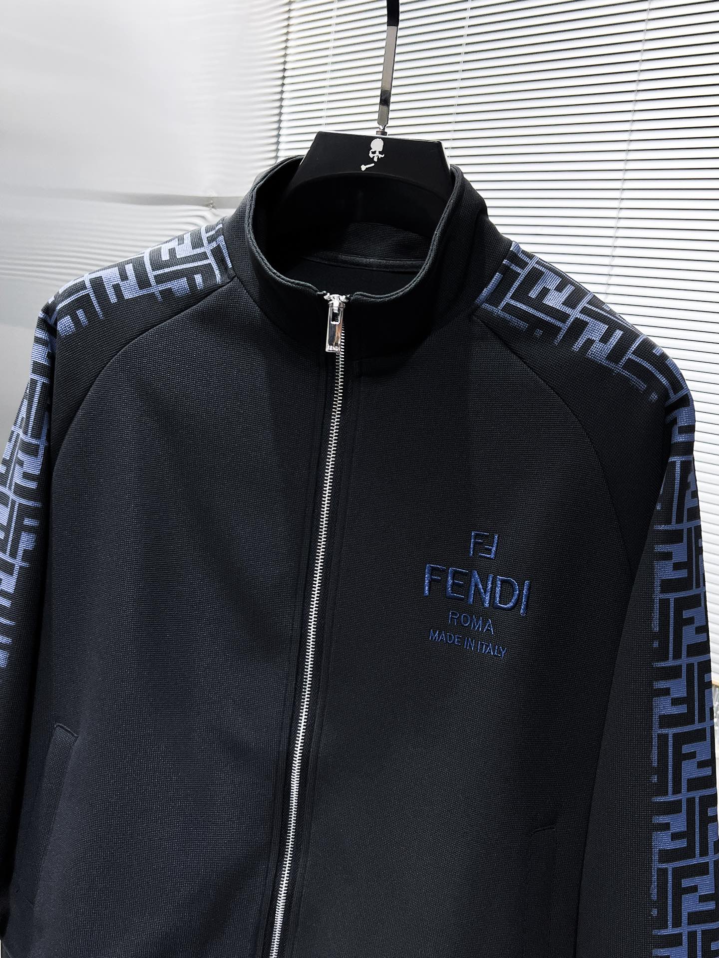 芬迪fendi2024SS新品logo运动休闲拉链外套卫裤套装定制原版专属面料面料舒适透气,松紧腰头,双