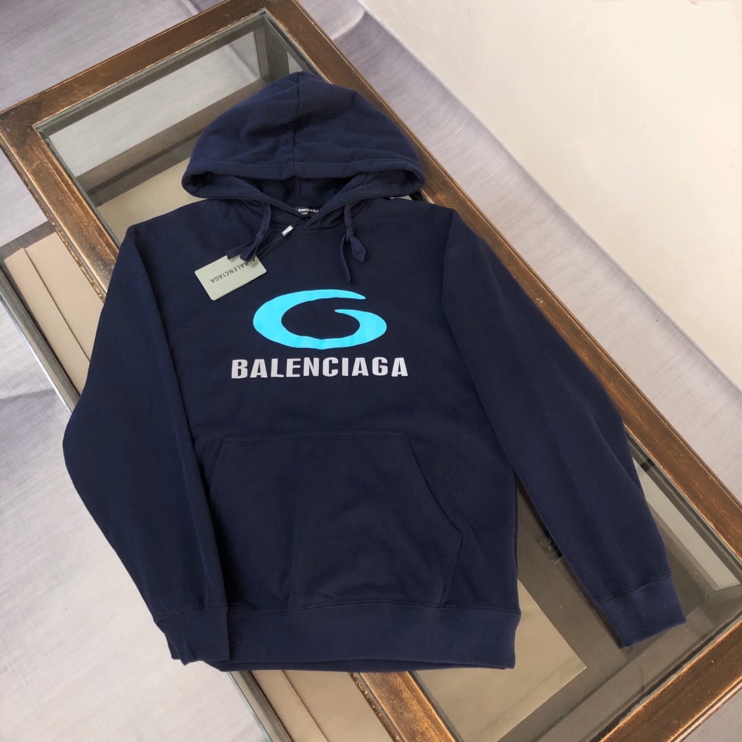 Balenciaga Navy Blue Logo Hoodie