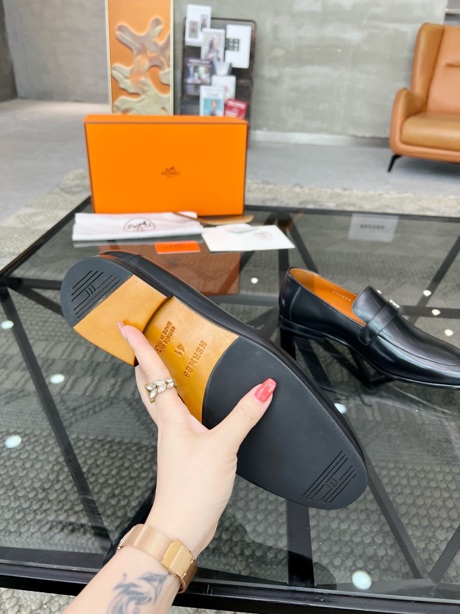 Hermès Haute Couture Classic Luxury Leather Shoe Loafer Shoes 9