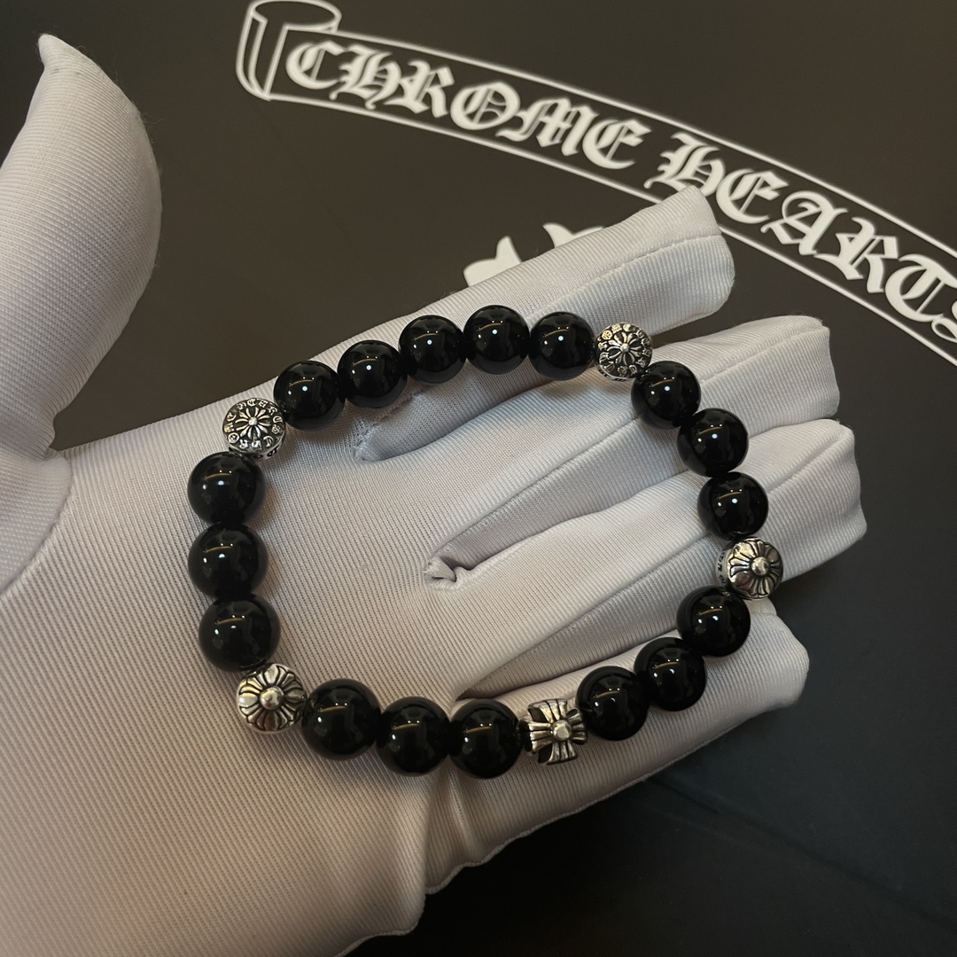 Chrome Hearts Classic Vintage Multi-Motif Obsidian Beaded Bracelet - Comprehensive 3