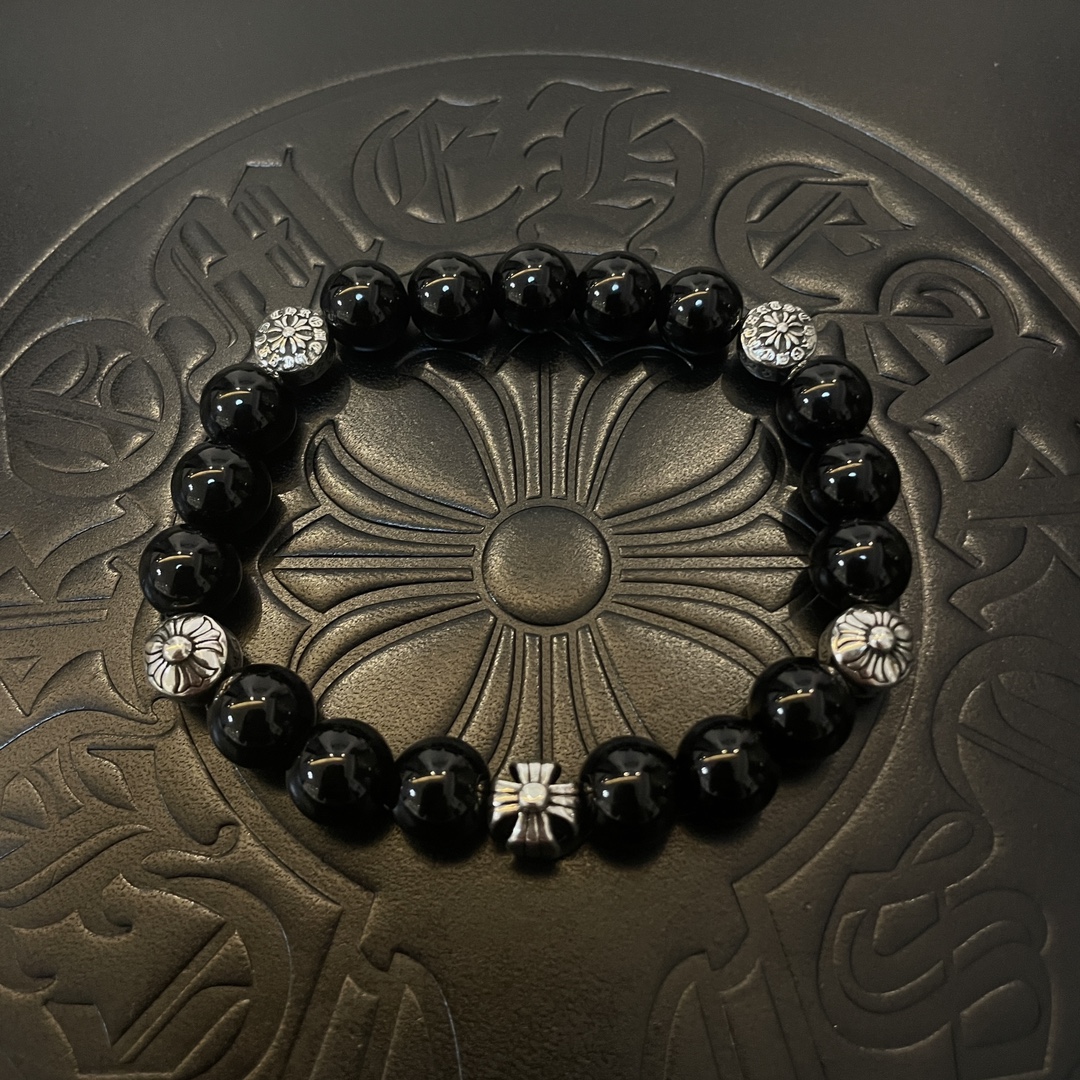 Chrome Hearts Classic Vintage Multi-Motif Obsidian Beaded Bracelet - Comprehensive