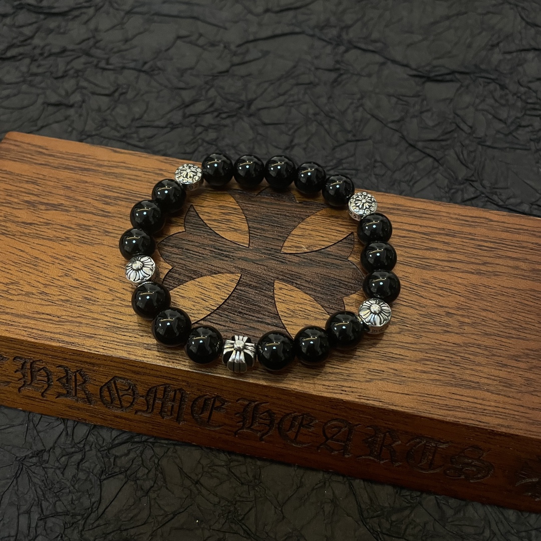 Chrome Hearts Classic Vintage Multi-Motif Obsidian Beaded Bracelet - Comprehensive 5