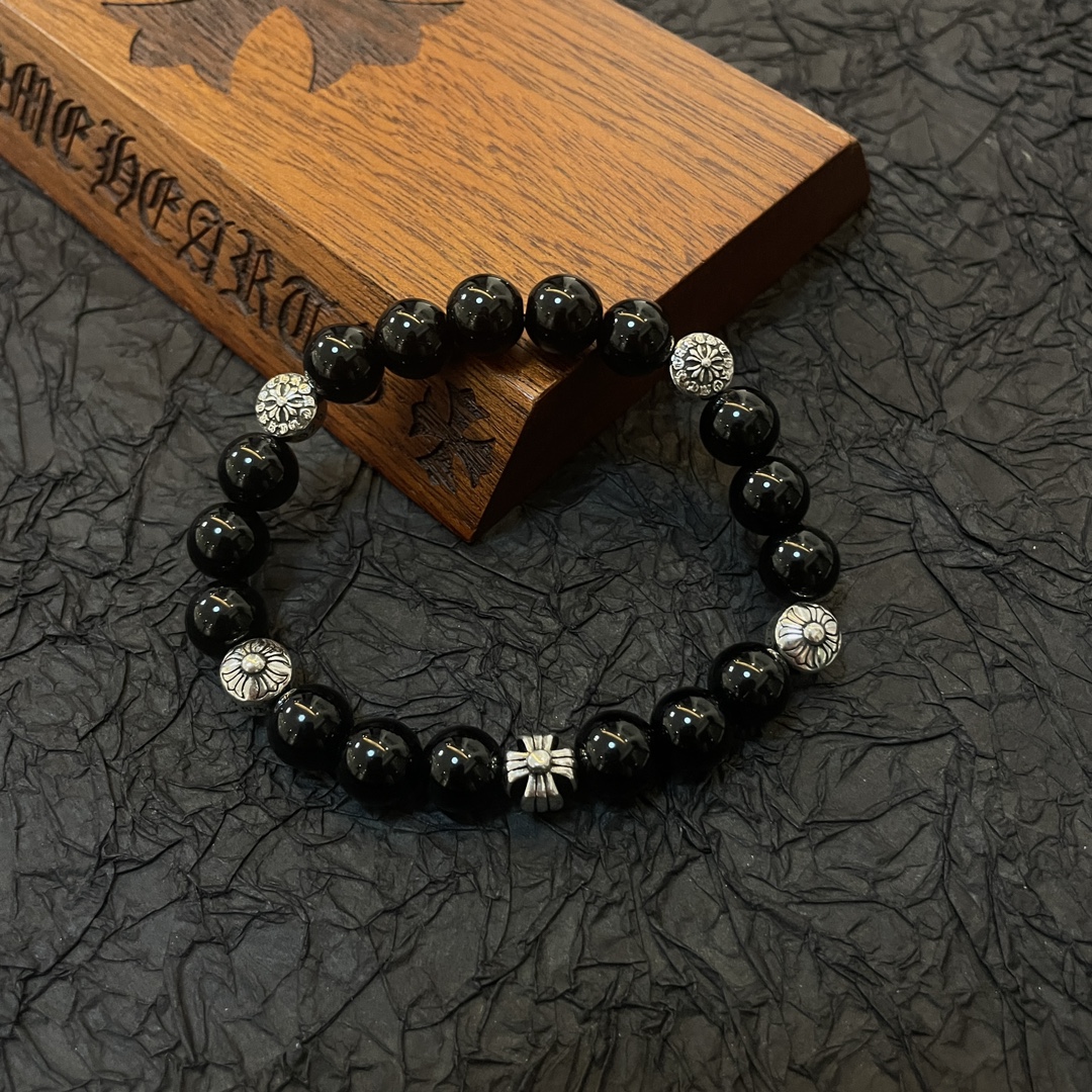 Chrome Hearts Classic Vintage Multi-Motif Obsidian Beaded Bracelet - Comprehensive 4