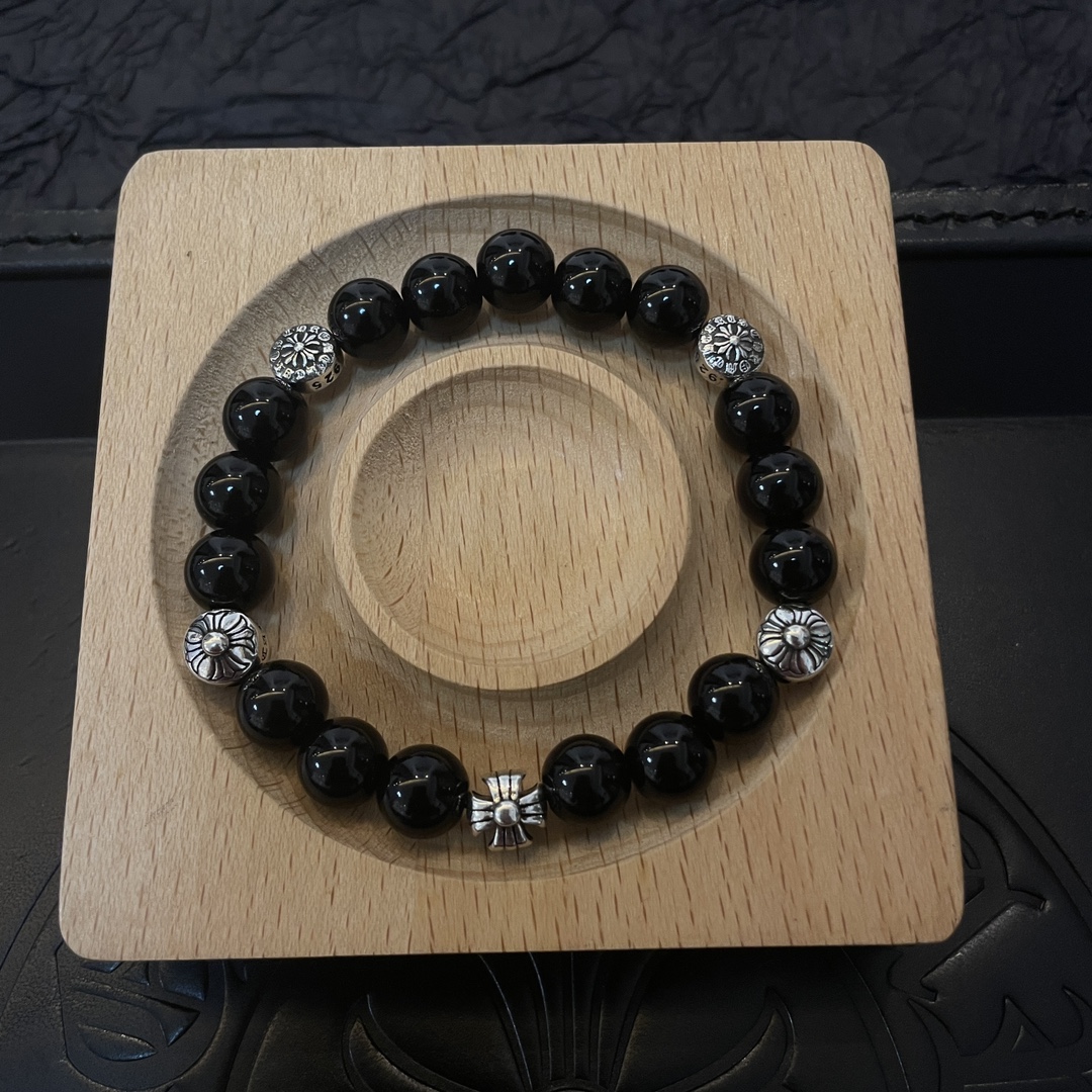 Chrome Hearts Classic Vintage Multi-Motif Obsidian Beaded Bracelet - Comprehensive 2