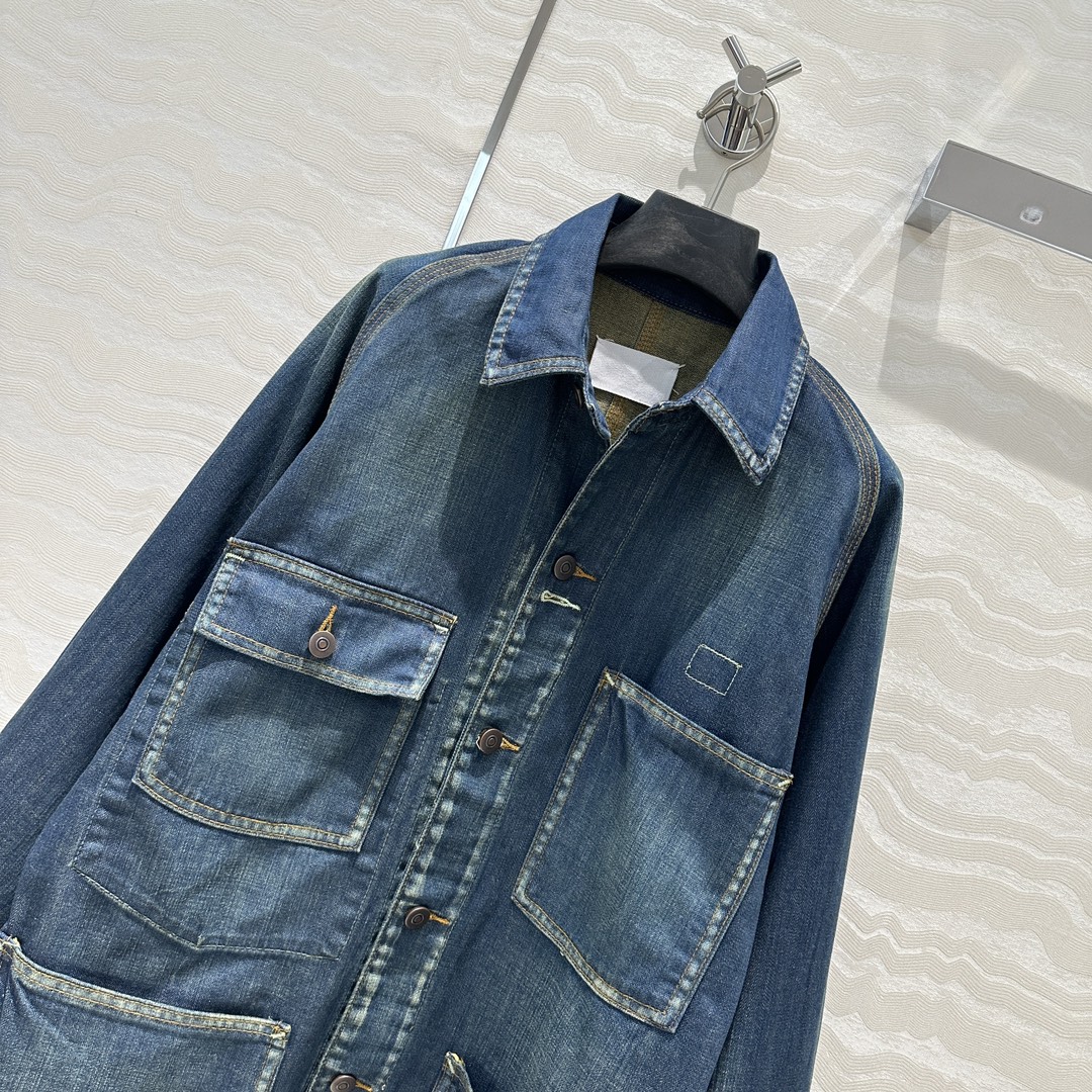 独家首发🍒高端原单品质！马吉MM甜酷少女金属扣牛仔长款夹克外套！男女同款！定制复古苔藓蓝洗水工艺高级又时