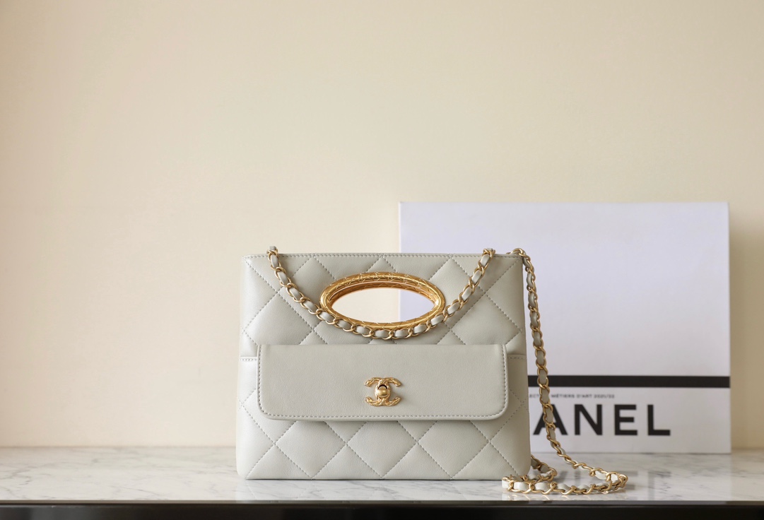 Chanel Cheap
 Clutches & Pouch Bags Grey Vintage Gold Lambskin Sheepskin Fall/Winter Collection Chains