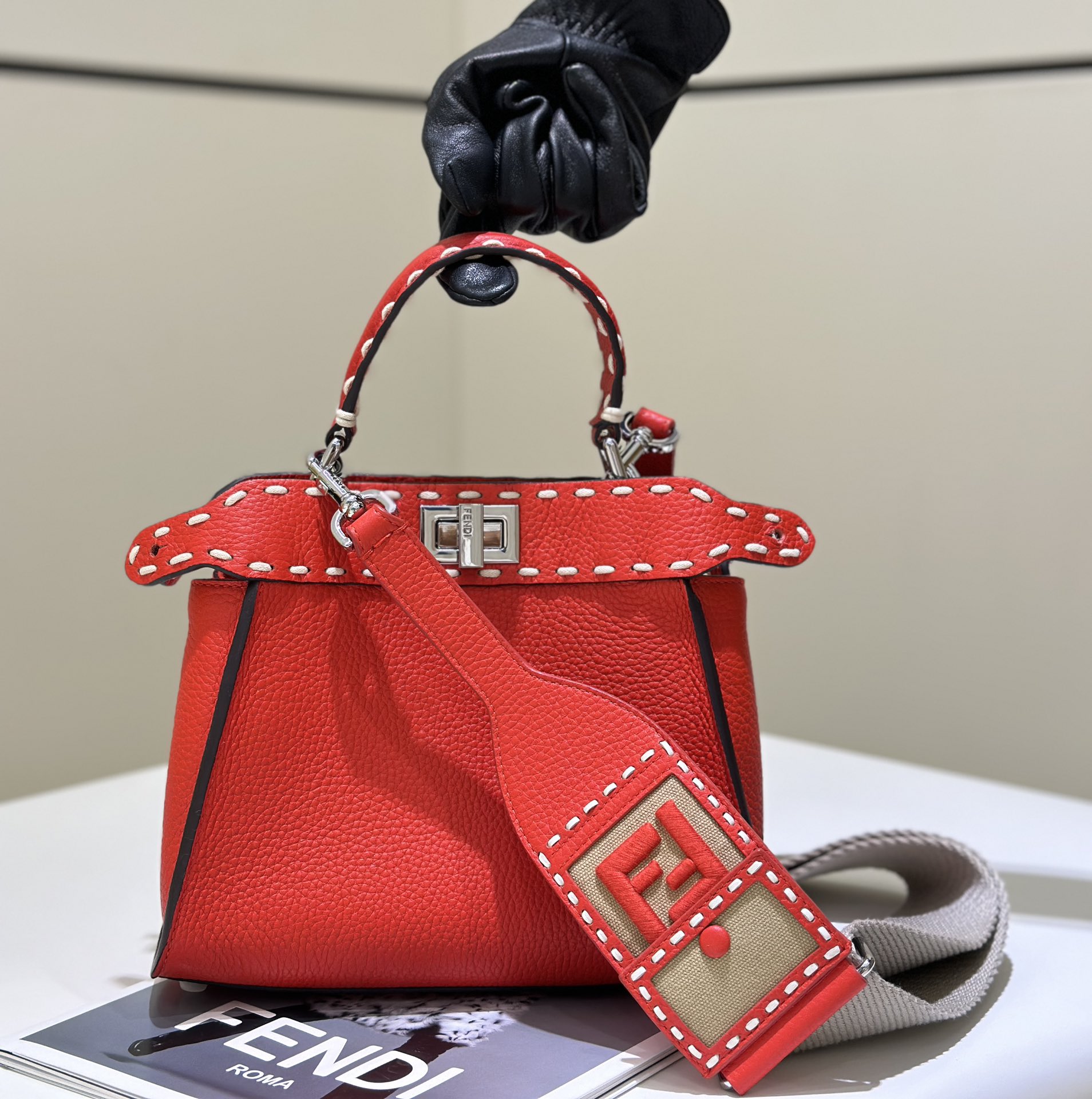 Fendi Peekaboo Iconic Mini Red Leather Top Handle Satchel Bag 2 i1725267932 1256 0