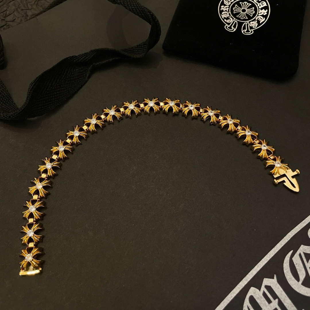 Chrome Hearts Vintage Gold-Tone Cross and Fleur-de-Lis Bracelet with - Comprehensive 7