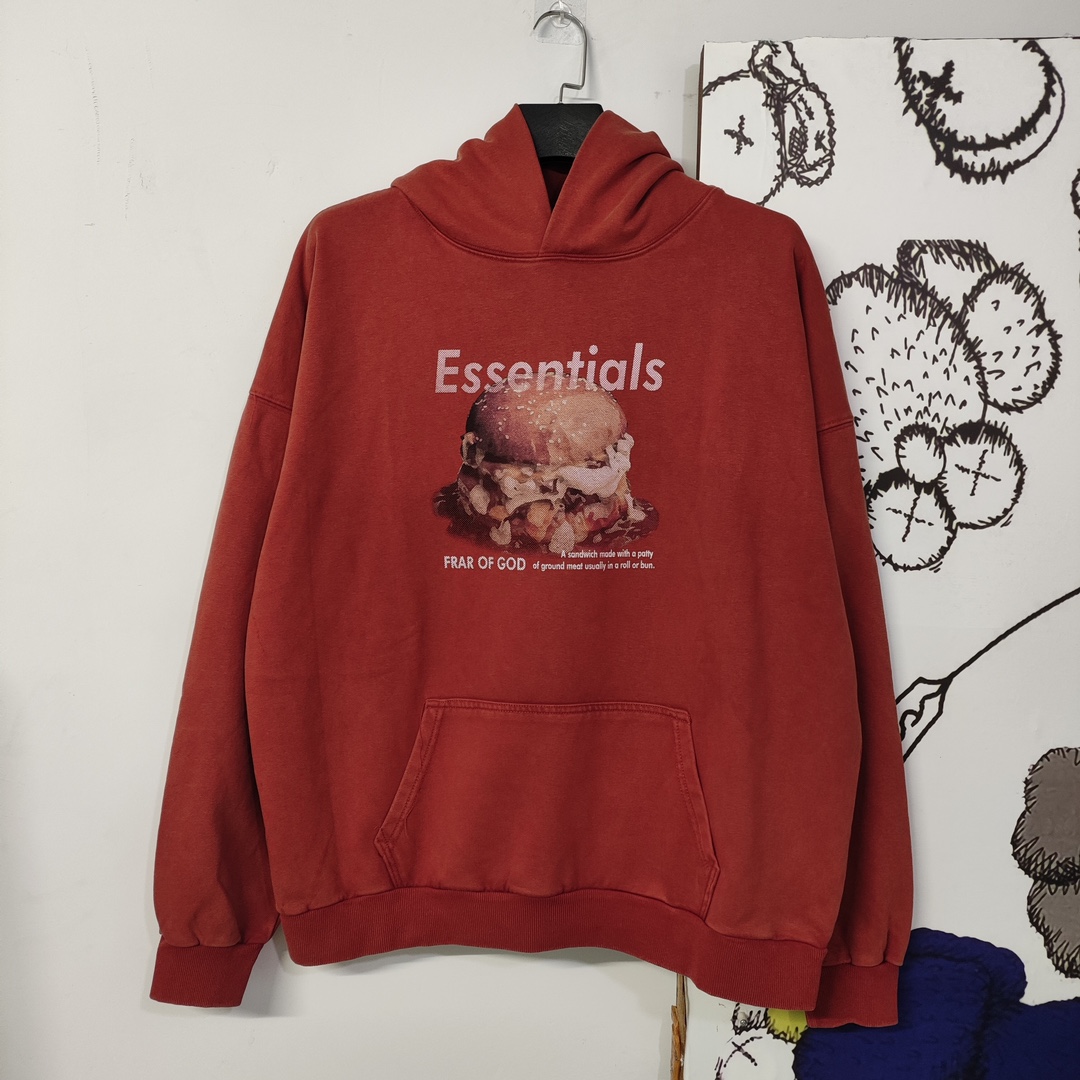 ESSENTIALS 1:1
 Clothing Hoodies Black Red Essential Hooded Top