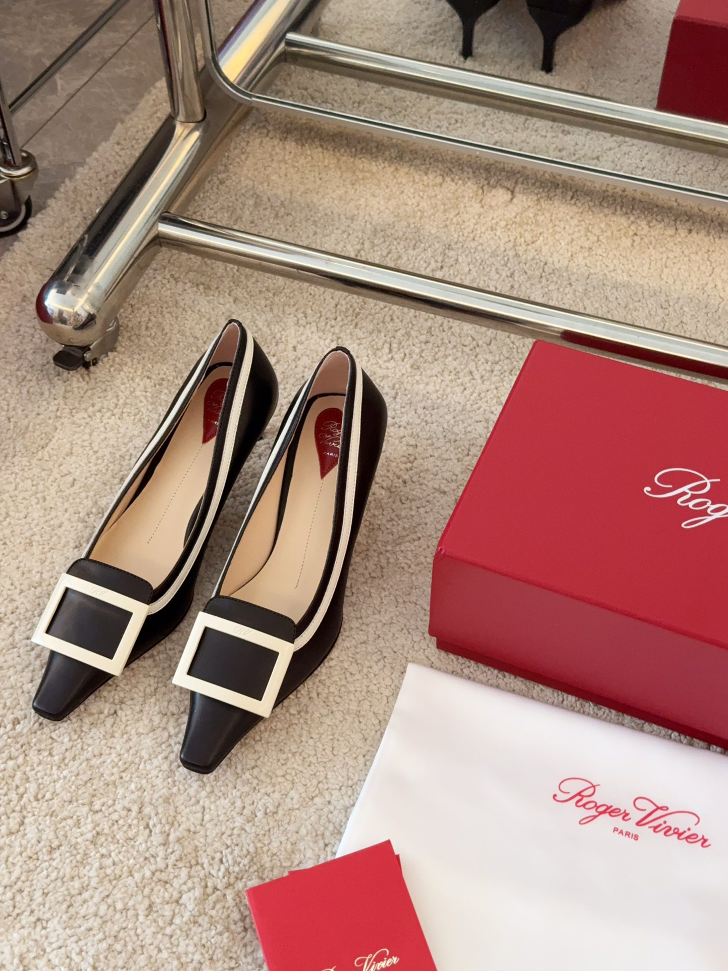 Roger Vivier Belle escarpins à talon carré avec boucle en écaille, moule rond personnalisé, cette paire RV fait sensation