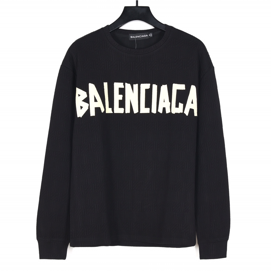 BALENCIAGA/巴黎世家24AW经典黄胶带暗纹圆领卫衣