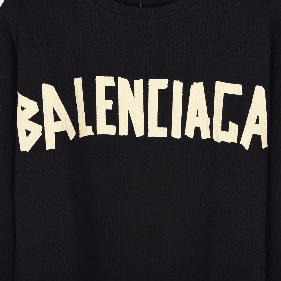 BALENCIAGA/巴黎世家24AW经典黄胶带暗纹圆领卫衣