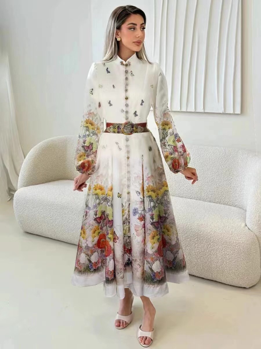 Zimmermann Vêtements Robes Réplique AAA de haute qualité
 Couleur abricot Imprimé Manches longues