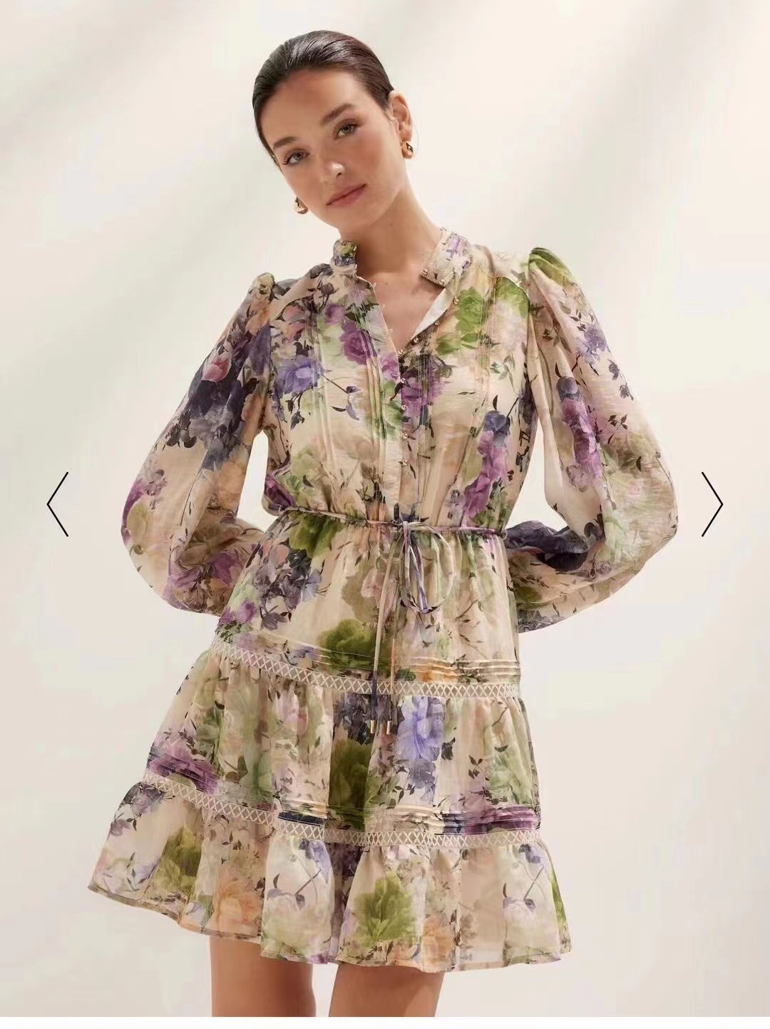 Zimmermann Vêtements Robes Couleur abricot Broderie de fleurs Tissu en maille Manches longues