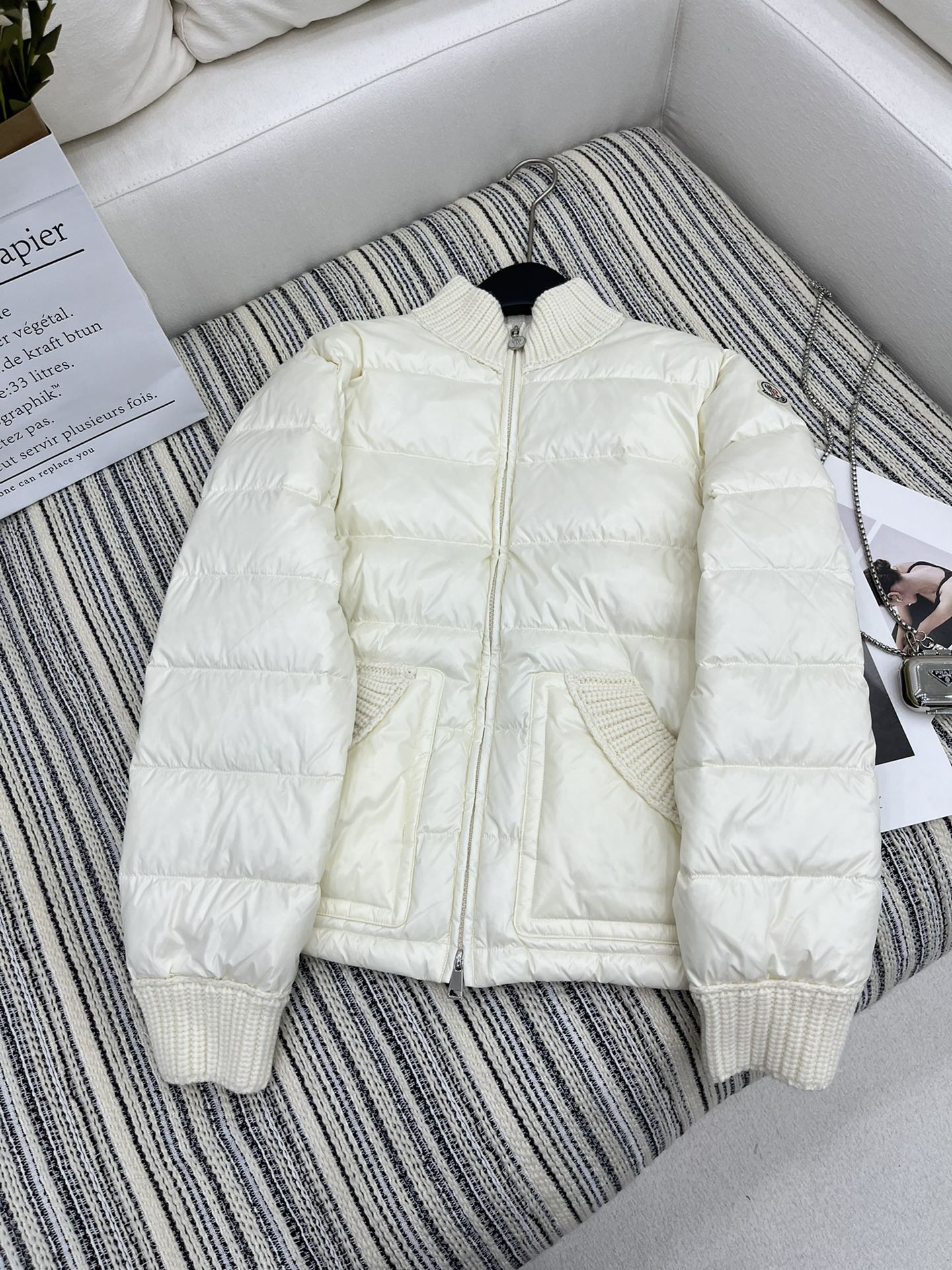 Clothing Coats & Jackets Down Jacket Black White Splicing Wool Fall/Winter Collection Casual