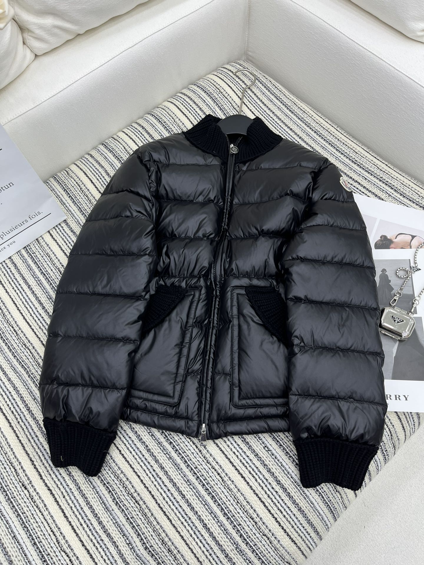 Clothing Coats & Jackets Down Jacket Black White Splicing Wool Fall/Winter Collection Casual