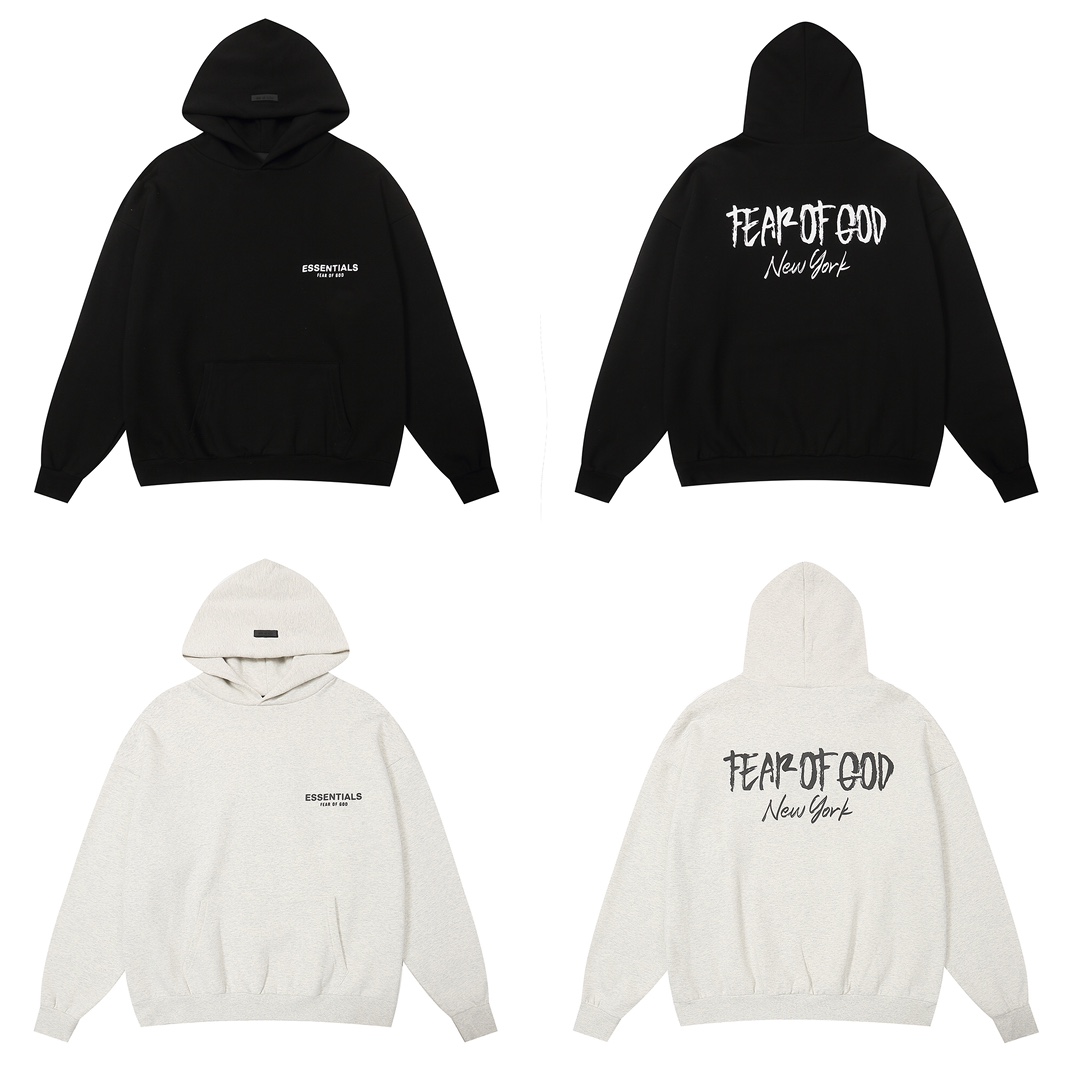 Fear Of God Clothing Hoodies Black Grey Light Gray Printing Hooded Top