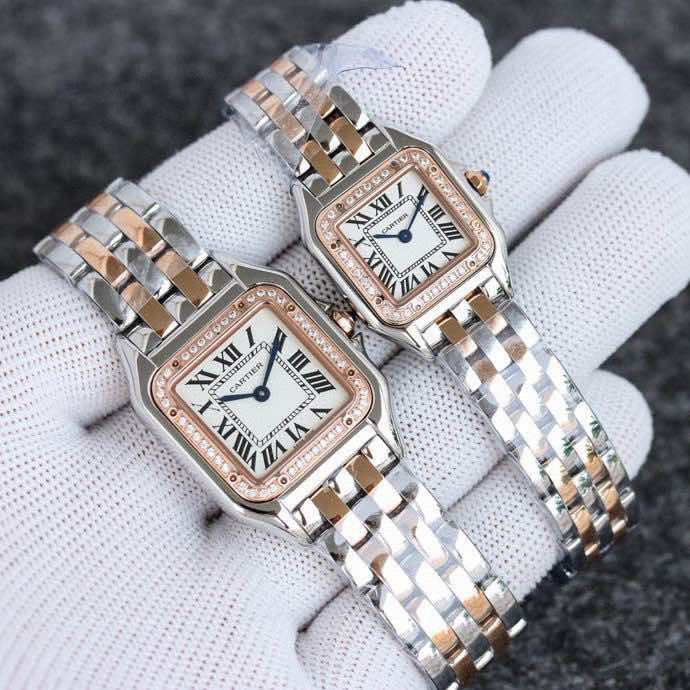 까르띠에 시계 27×37mm 22×30mm 론다 쿼츠 무브먼트 다이아 사파이어 글라스 블루 스틸밴드 레플리카 42797