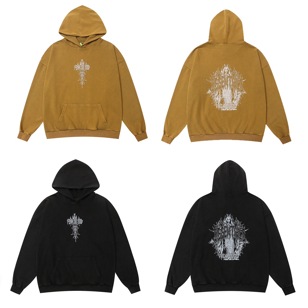 Fear of God Hoodie: Notre Dame Sanctuary Collection, Water Wash Black/Green, Sizes S-XL
