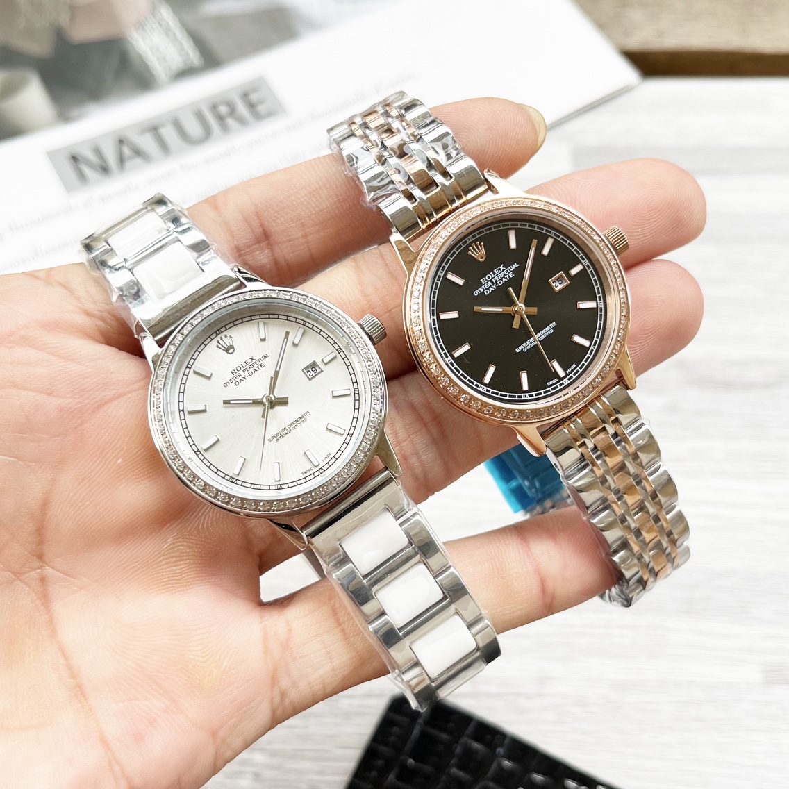 Rolex Couple’s Wristwatches: 987 Belt, Stone Cores, Crystal Steel Shell, 40mm Male, 30mm Female - 图片 2