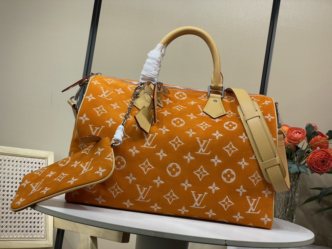 Louis Vuitton LV Speedy Tassen handtassen Oranje Borduurwerk Koeienhuid Bevroren M11569