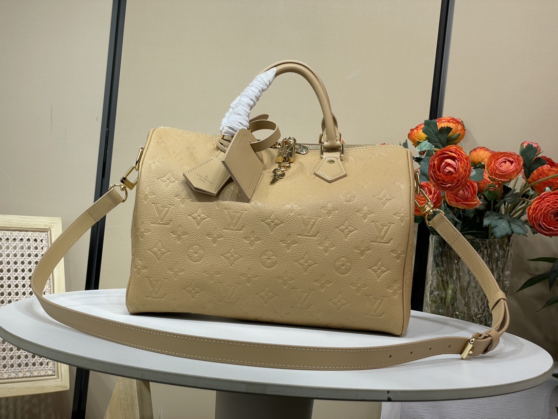 Louis Vuitton LV Speedy Tassen handtassen Zwart Bruin Empreinte​ Koeienhuid m47186