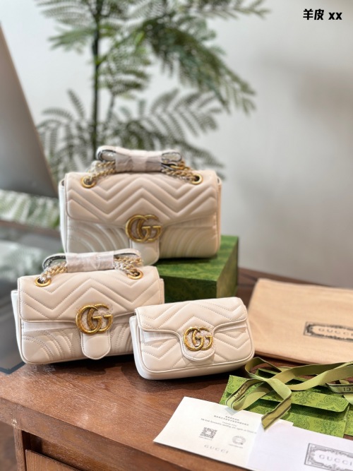 Gucci Marmont Leather Chain Crossbody Bag, Double G Logo, Beige 1 Gucci Marmont Leather Chain Crossbody Bag, Double G Logo, Beige