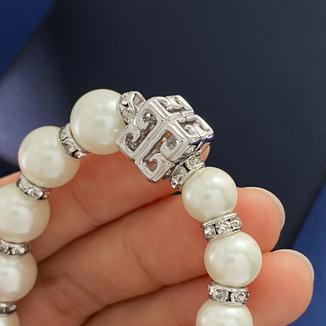 GV92 p280 GIVENCHY Advanced Atmospheric Spectro-Spectro-Specific Logo-Spacing Small Circle Gradual Size Pearl necklace - 图片 7