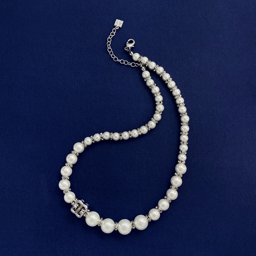 GV92 p280 GIVENCHY Advanced Atmospheric Spectro-Spectro-Specific Logo-Spacing Small Circle Gradual Size Pearl necklace - 图片 6