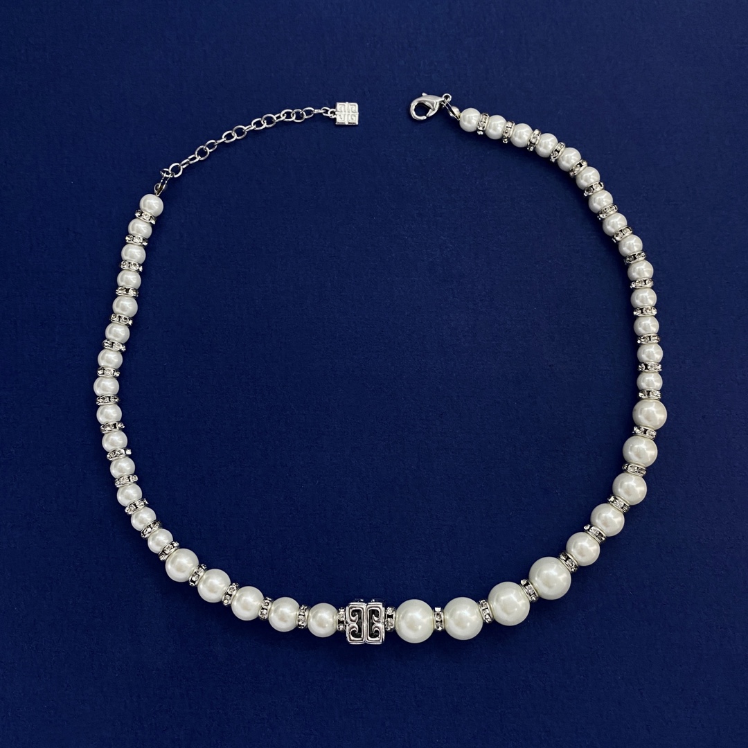 GV92 p280 GIVENCHY Advanced Atmospheric Spectro-Spectro-Specific Logo-Spacing Small Circle Gradual Size Pearl necklace - 图片 2