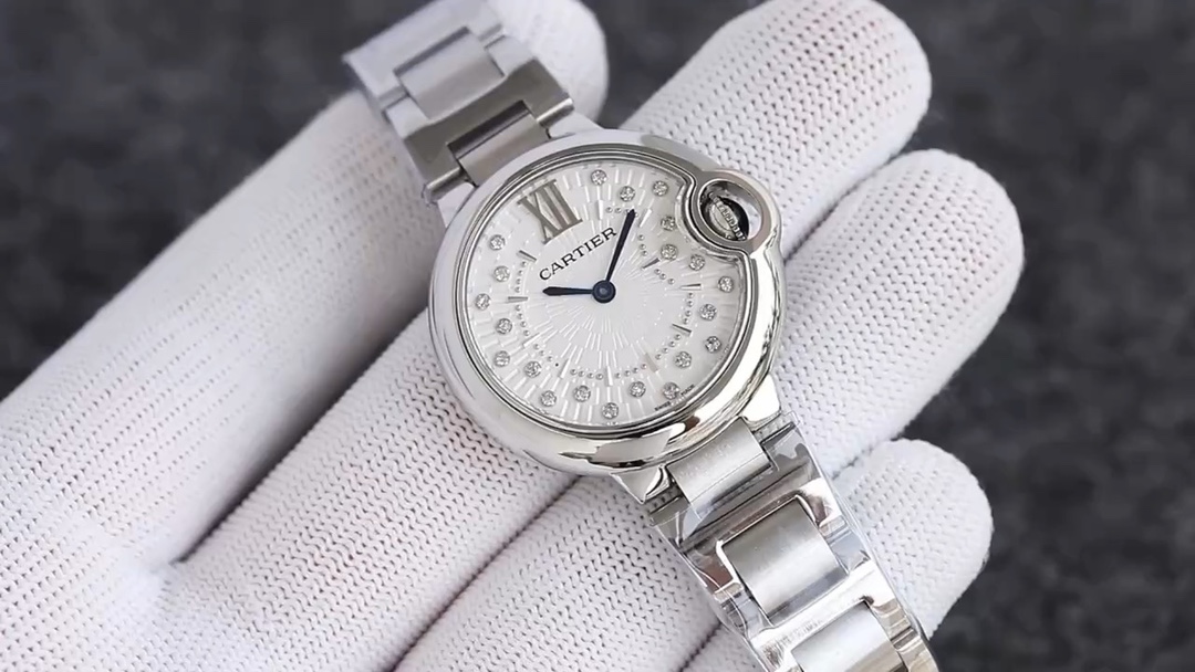 Cartier Ballon Bleu Diamond Dial Stainless Steel Ladies Watch, 33mm