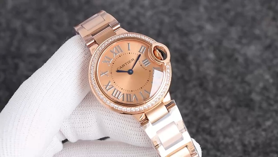 Cartier Ballon Bleu Rose Gold Diamond Bezel Ladies Watch, Stainless Steel, Quartz