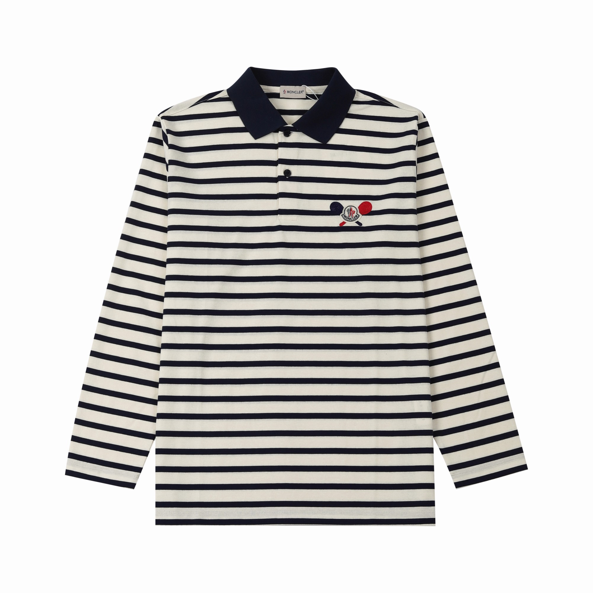 MONCLE Mont* nuevo polo de manga larga con cuello para otoño-invierno 2024AW, tela de rayas tejida y teñida a medida, l…