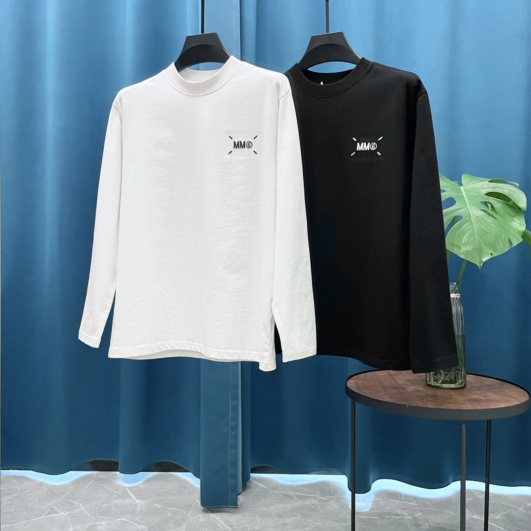 P110 Versión pesada de alta calidad Mansion Margiela➡️Ma Jila 24ss Camiseta de manga larga con logo bordado d…