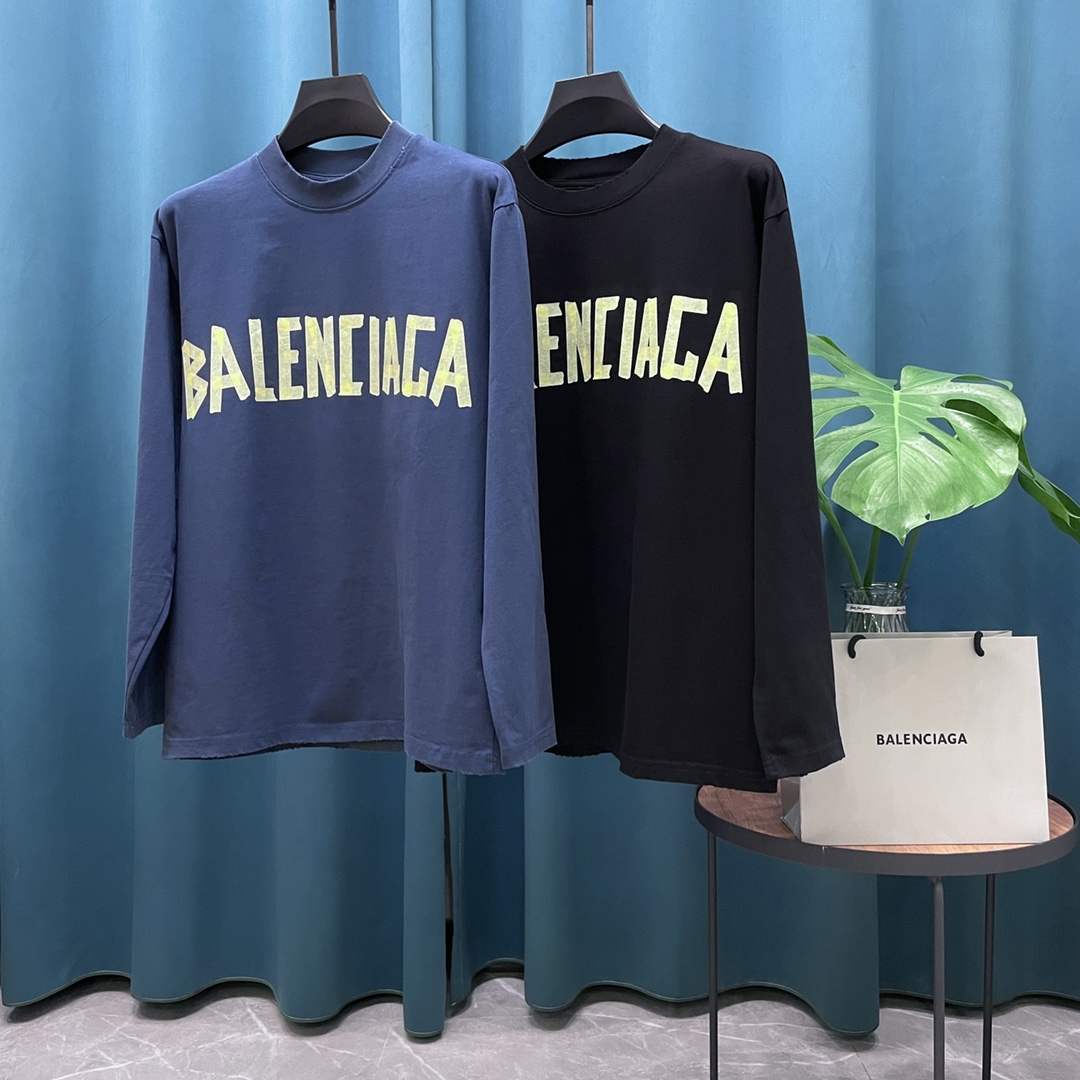 P95 versión pesada de alta gama Balenciaga➡️Balenciaga camiseta de manga larga con logo de cinta, unisex, confeccionada…