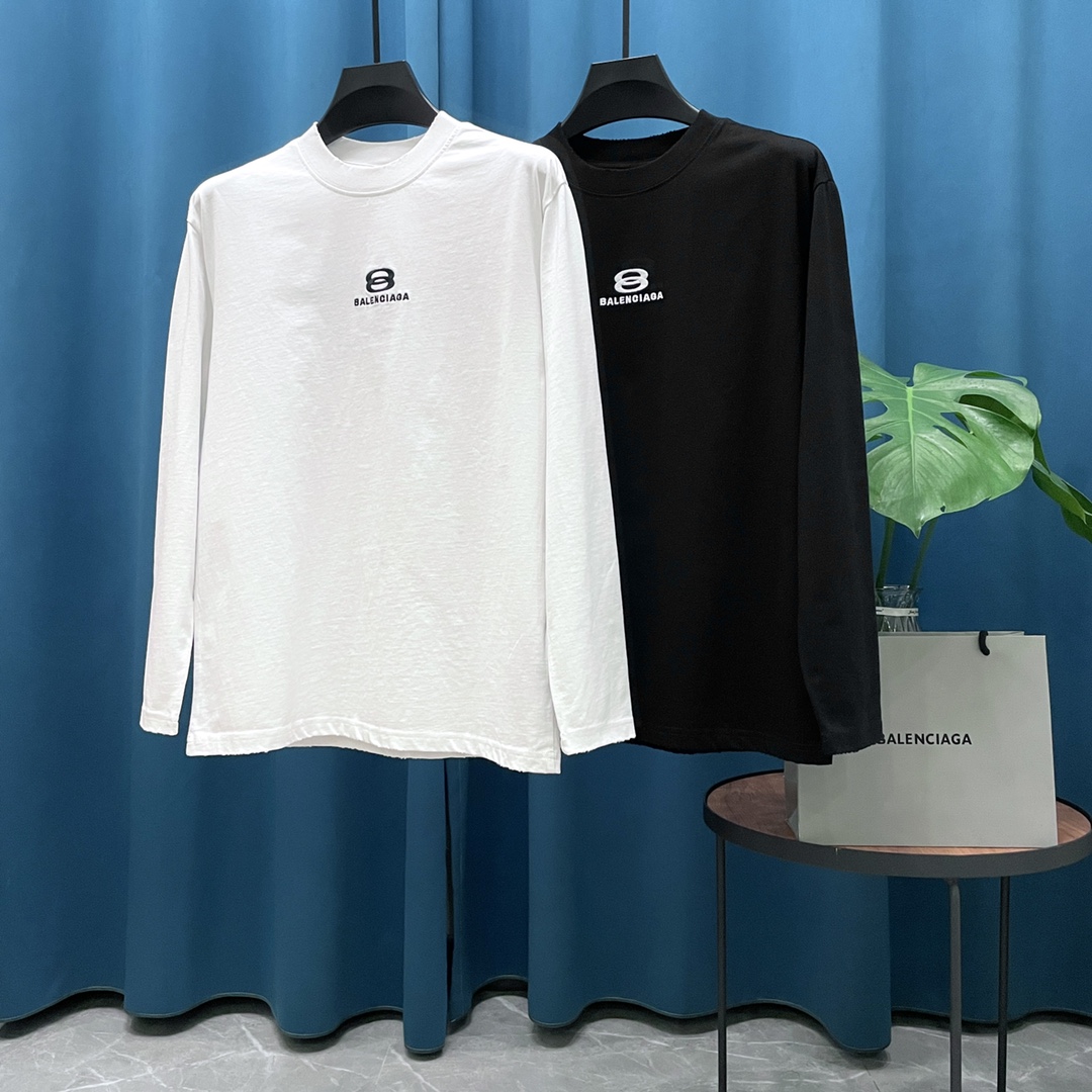 P95 versión pesada de alta gama Balenciaga➡️Balenciaga camiseta de manga larga con logo bordado 🪡, unisex, confecciona…
