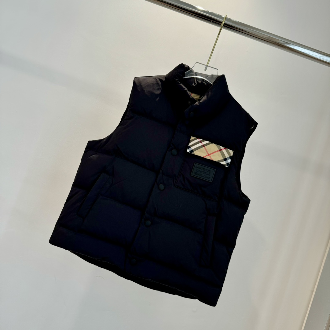 Guangzhou High Version Burberry Kids' Vest, 90% White Goose Down, Windproof, White & Black, Sizes 110-160.-Big cat