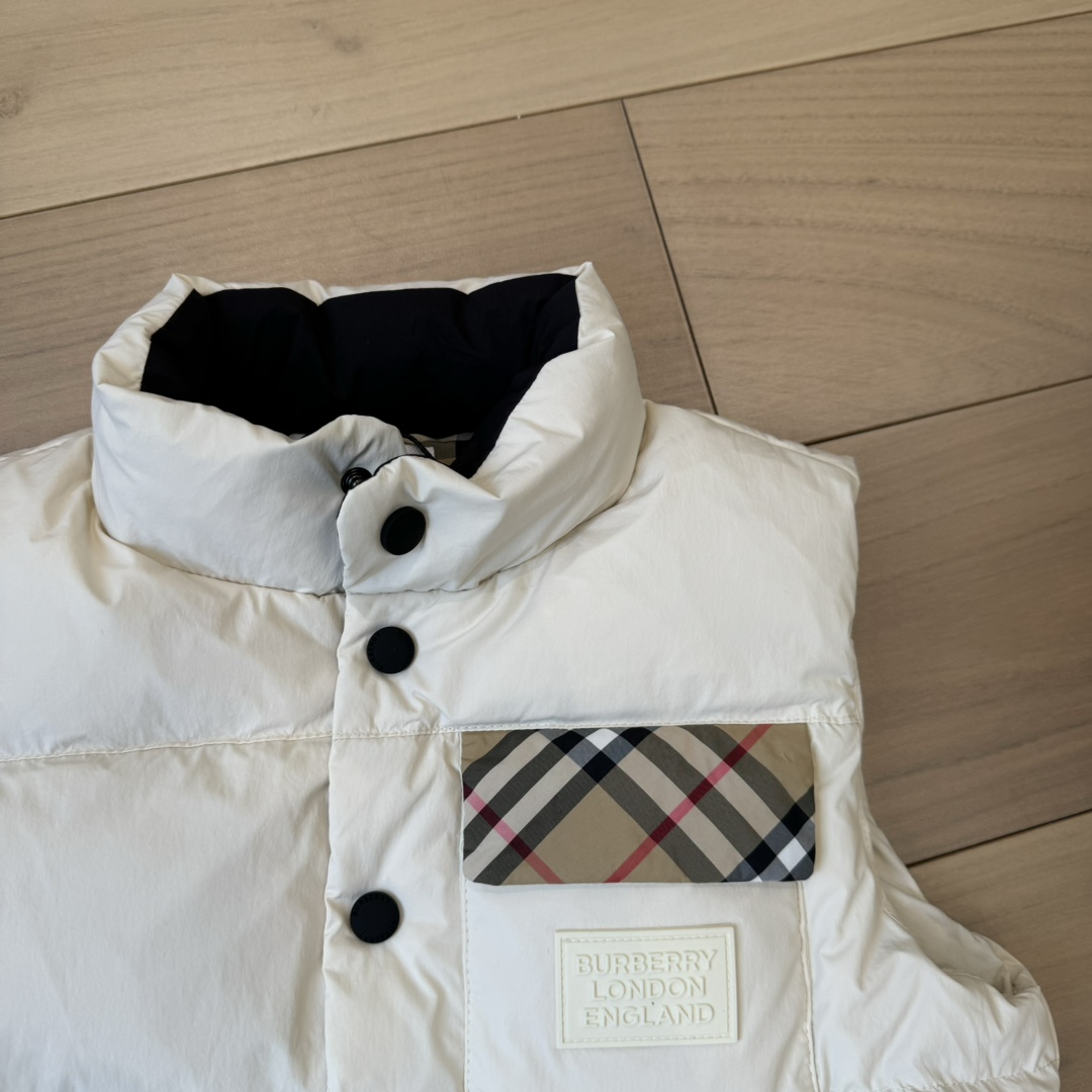Guangzhou High Version Burberry Kids' Vest, 90% White Goose Down, Windproof, Lightweight, Easy Care. Colors: White, Black. Sizes: 110-160.-Big cat