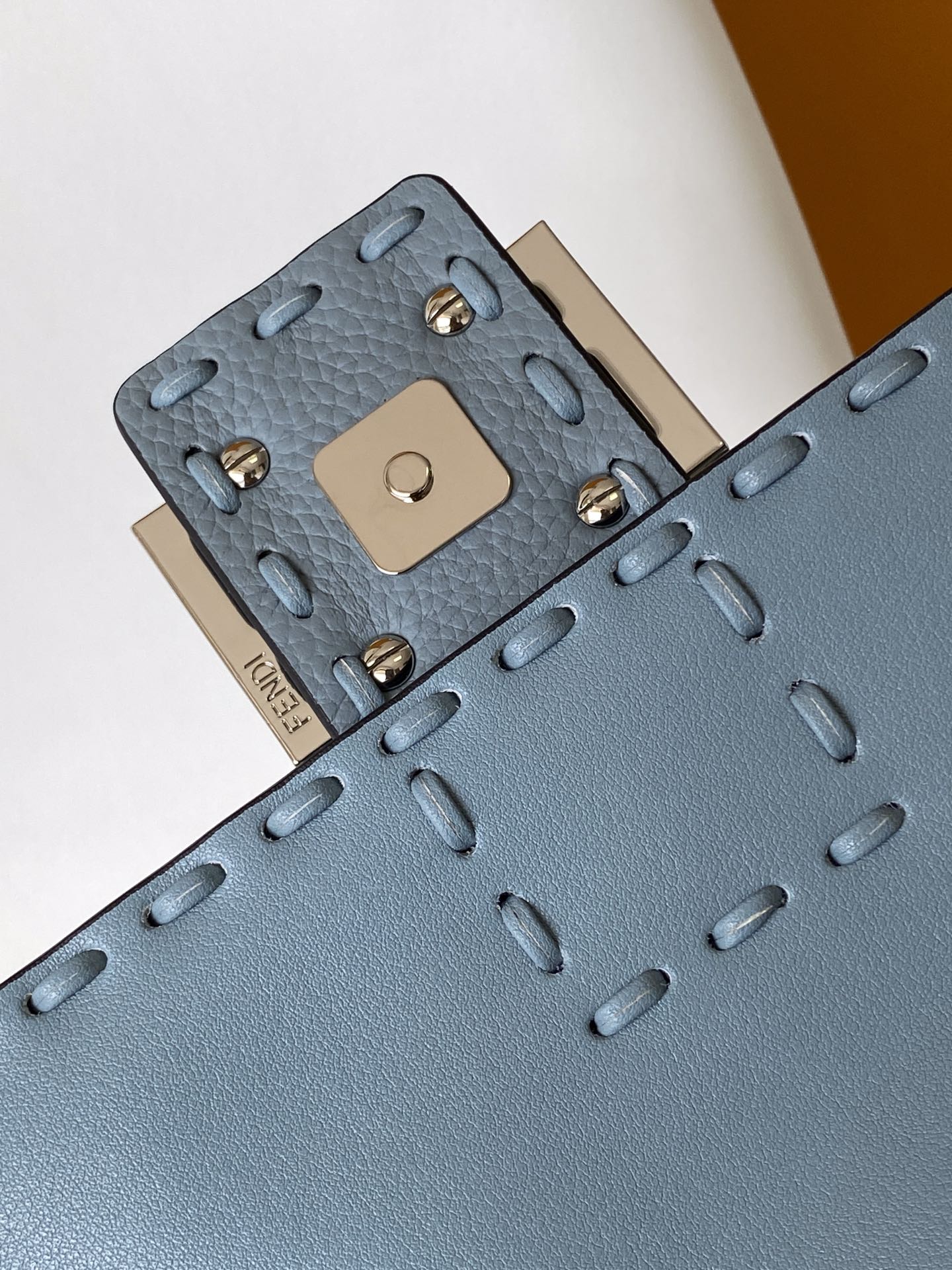 Fendi Baguette Medium Size in Gray Leather with Silver-Finish Metal Details 10 i1726378634 8066 8