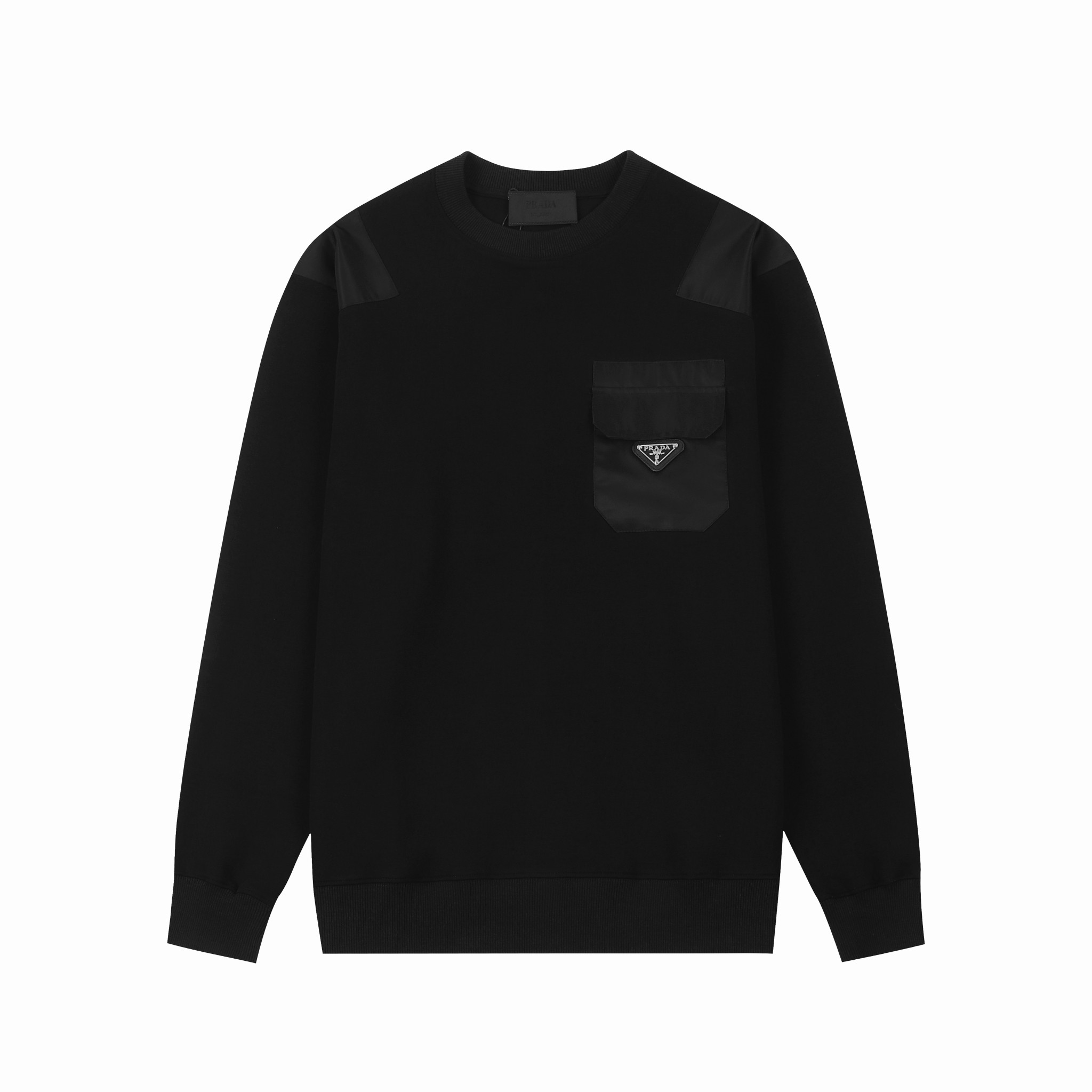 PRAD*2024AW Nueva sudadera de cuello redondo Otoño e Invierno. Pecho empalmado con bolsillos triangulares con…