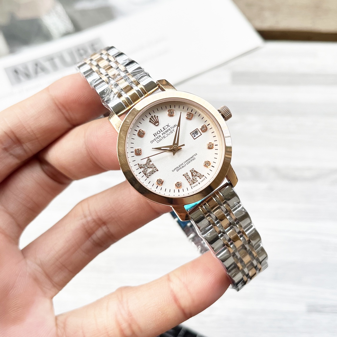 Rolex Couple’s Wristwatch: 987 Belt, Ceramic Drill, Imported Stone Cores, Mineral Glass Lens