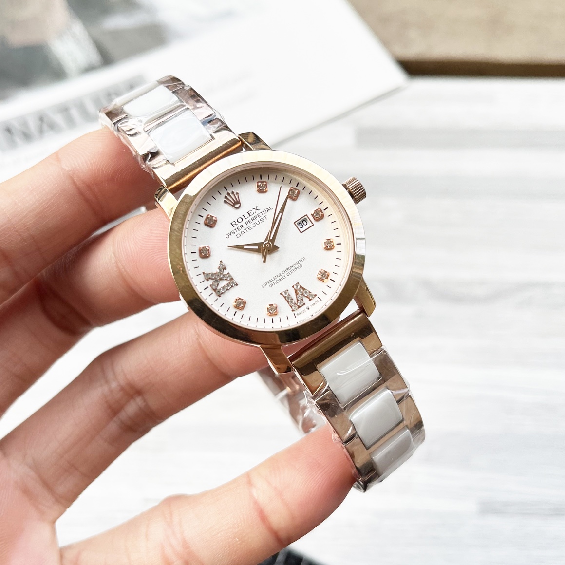 Rolex Couple’s Wristwatch: 987 Belt, Ceramic Drill, Imported Stone Cores, Mineral Glass Lens - 图片 2