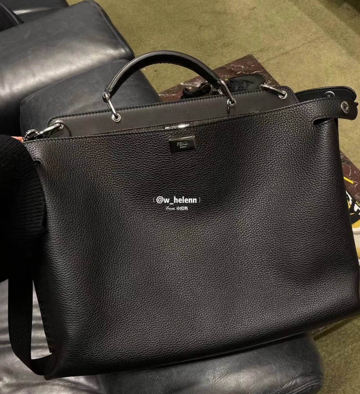 Fendi PEEKABOO Men's BriefcaseF2517 Brown Silver Buckle So Hot