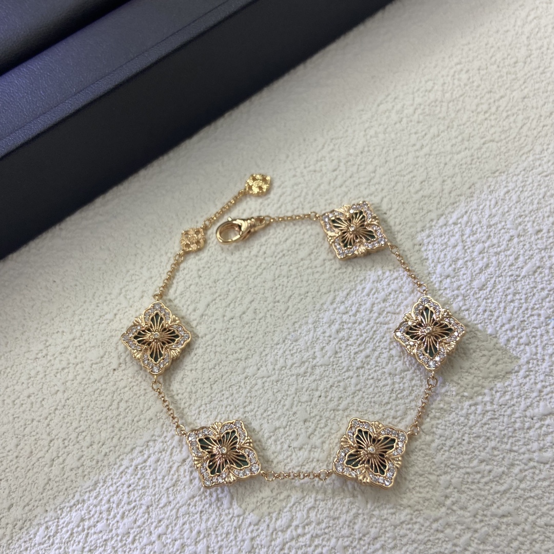 布契拉提手链 新品绿松石五花镶钻贝母手链 编号：DCM25055505 玫瑰金 黄金